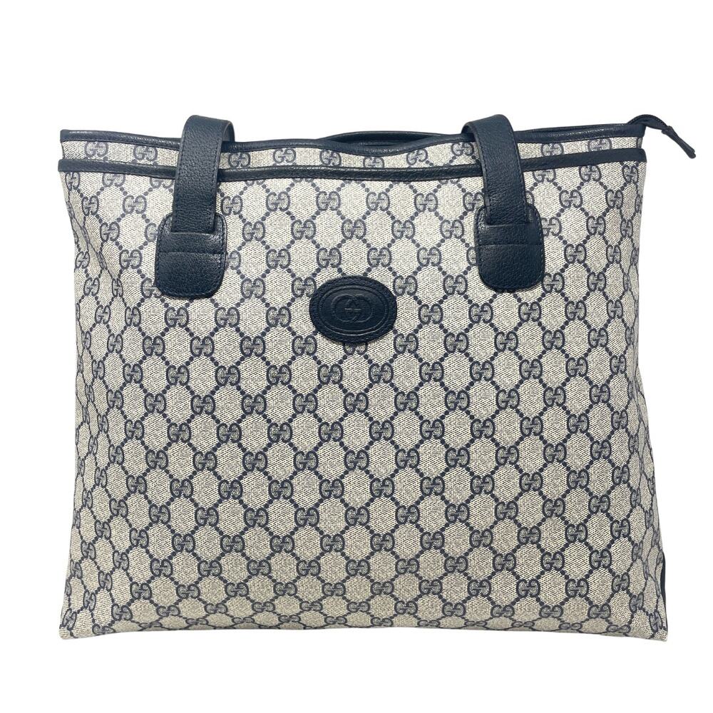 Gucci Bag Shoulder Tote Purse GG Guccissima Monogram Black Grey Leather Canvas - Picture 2 of 12